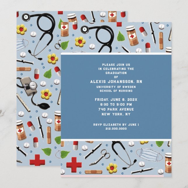 Infirmière - Invitations de la fête de graduation (Devant / Derrière)