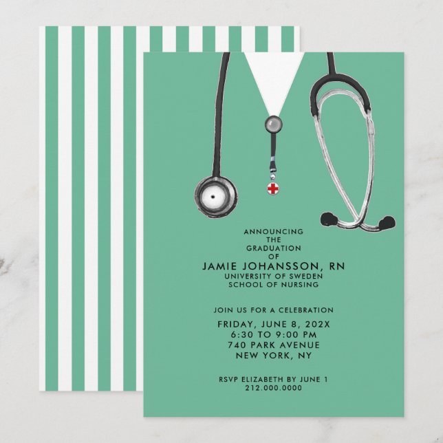 Infirmière - Invitations de la fête de graduation (Devant / Derrière)
