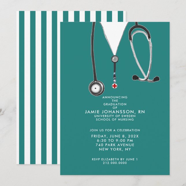 Infirmière - Invitations de la fête de graduation (Devant / Derrière)