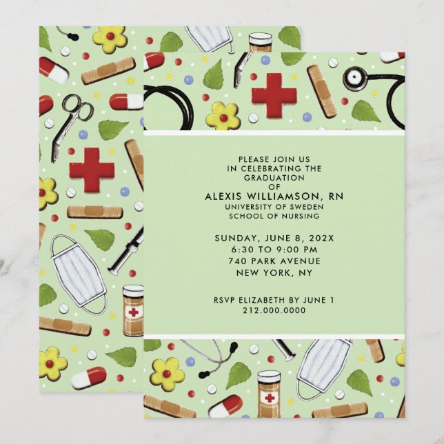 Infirmière - Invitations de la fête de graduation (Devant / Derrière)