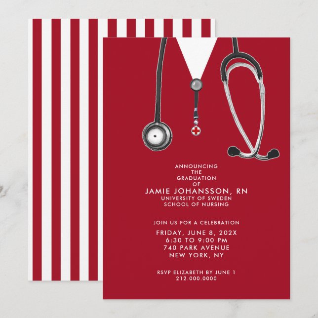 Infirmière - Invitations de la fête de graduation (Devant / Derrière)