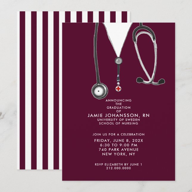 Infirmière - Invitations de la fête de graduation (Devant / Derrière)