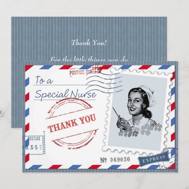 Infirmière Merci. Carte personnalisée Retro Nurse (Devant / Derrière)