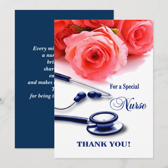 Infirmière Merci. Carte rose et Stethoscope (Devant / Derrière)