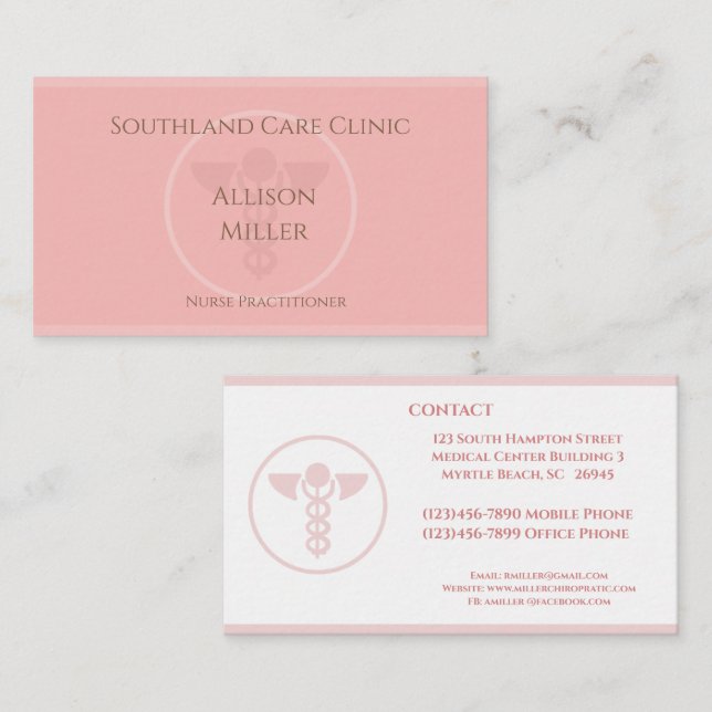 Infirmière Praticien Coral Caduceus Carte de visit (Devant / Derrière)