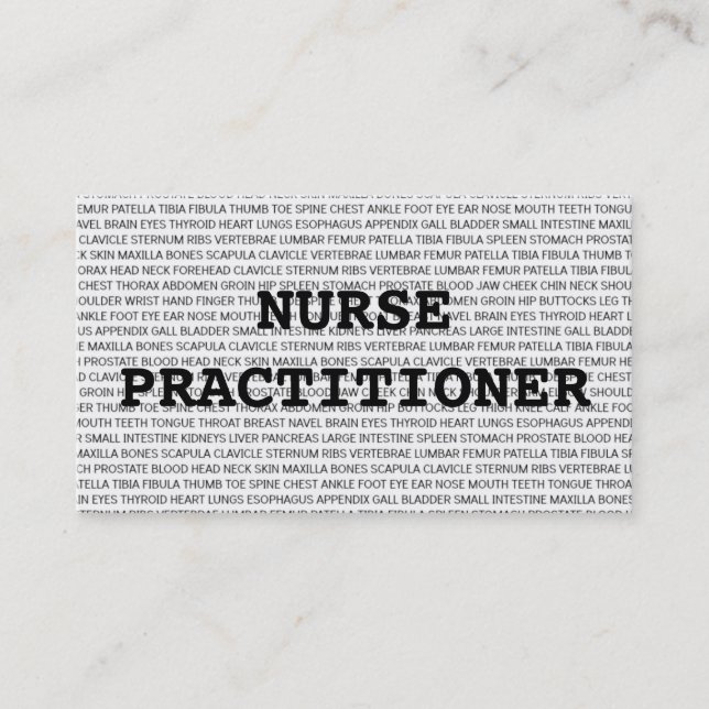 Infirmière Praticien Mots Médicales Carte de visit (Devant)
