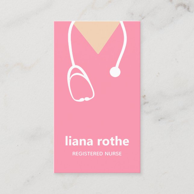 Infirmière rose Scrubs et Carte de visite de stéth (Devant)
