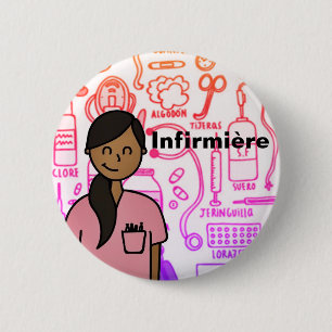 Infirmière swipes in 2 inch round button