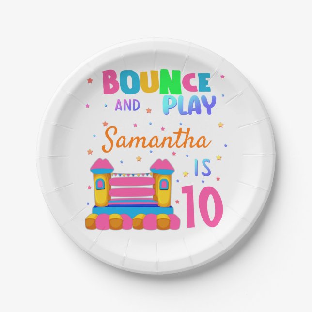 Inflatable Bounce House Jump Birthday Party Paper Plate (Front)