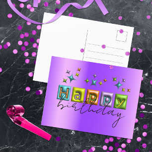 Inflated 3D Typography and Sparkles Happy Birthday Postcard