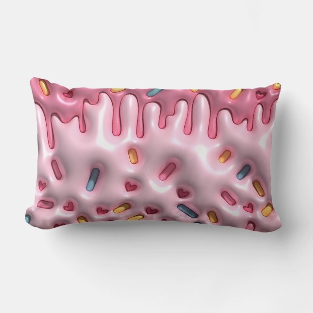 Inflated Puffy Sprinkle Candy Ice Cream 90s Pink Lumbar Pillow (Front)