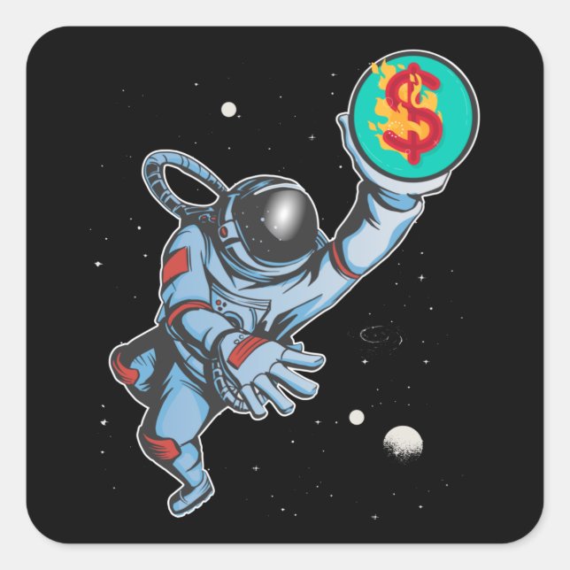 Inflation to the moon astronaut square sticker (Front)