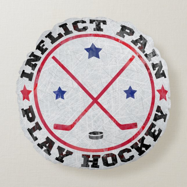 Inflict Pain Play Hockey Round Pillow (Front)