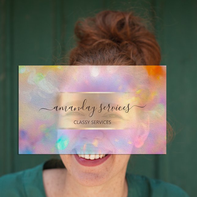 Influencer Blue Gold Drips Gold Holographic Business Card (FlorenceK Studio )