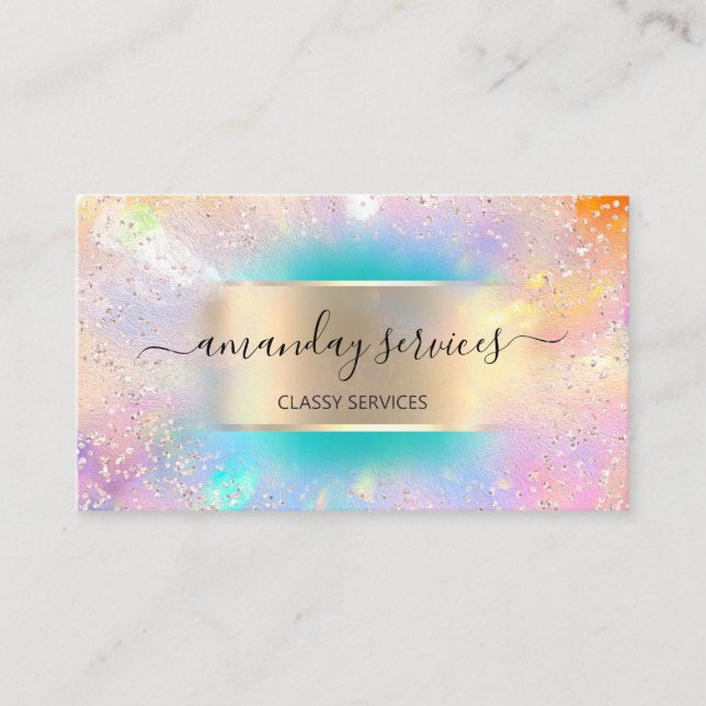 Influencer Blue Gold Drips Gold Holographic Mint Business Card (Front)