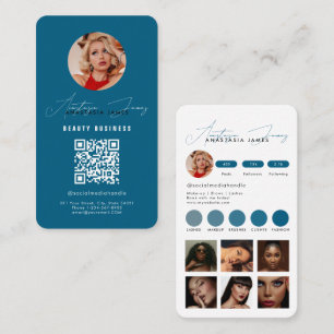 Influencer Feed Grid Social Media QR Code Blue Business Card
