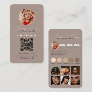 Influencer Feed Grid Social Media QR Code Brown Business Card