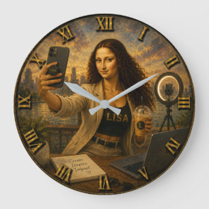 Influencer Funny Mona Lisa Social Media Creator Large Clock
