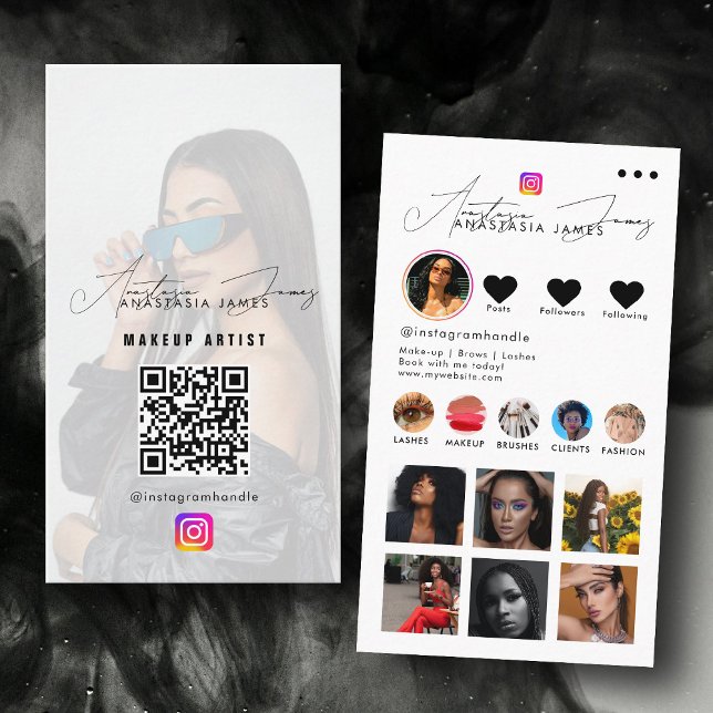 Influencer Photo Feed Grid QR Code Black White Business Card (Influencer Photo Feed Grid QR Code Black White Business Card)