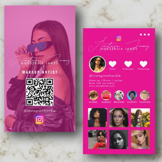Influencer Photo Feed Social Media QR Code Girly Business Card (Influencer Photo Feed Social Media QR Code Girly Business Card)