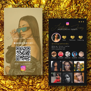 Influencer Photo Feed Social Media QR Code Gold Business Card