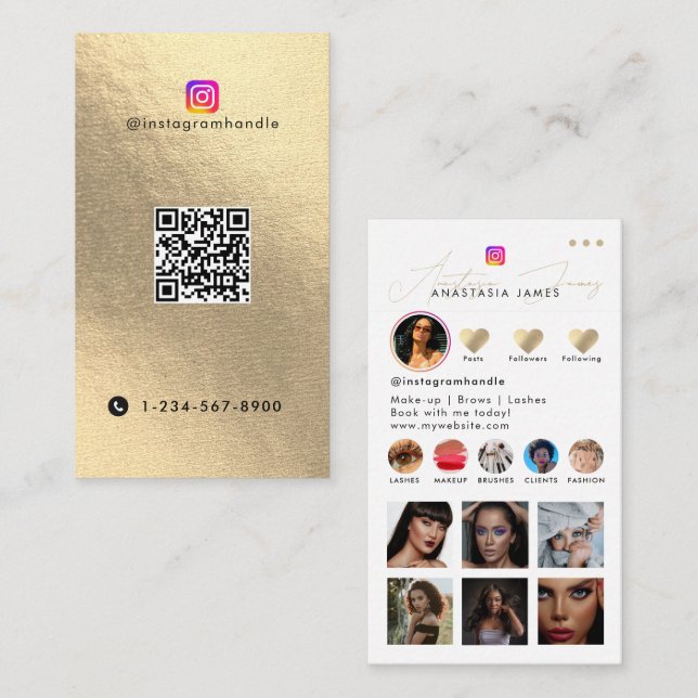 Influencer Photo Feed Social Media QR Code Gold Business Card (Front/Back)