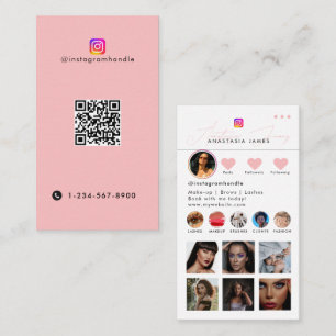 Influencer Photo Feed Social Media QR Code Pink Business Card