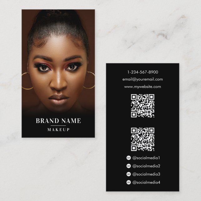 Influencer Photo Social Media Beauty 2 QR Codes Business Card (Front/Back)