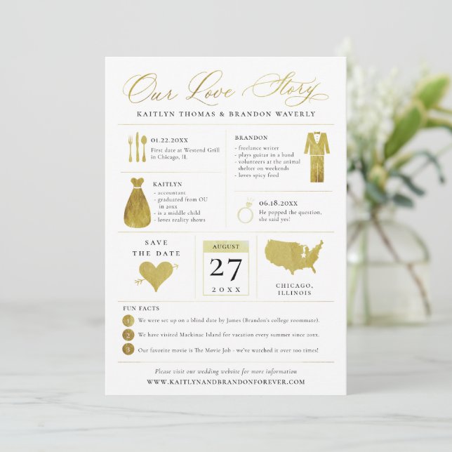 Infographic Save the Date Faux Gold Foil (Standing Front)