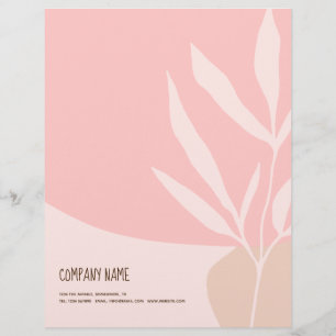 Informal Feminine Shapes Leaf Pink Cream Company Letterhead