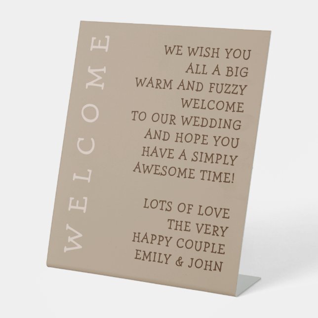 Informal Fun Welcome to Wedding Typography Pedestal Sign (Front)