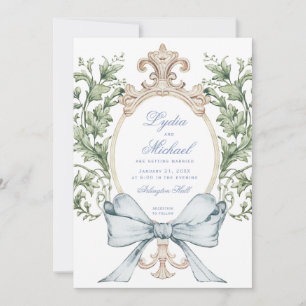 Informal Leaf Crest w/ Bow   Monogram Wedding Invitation