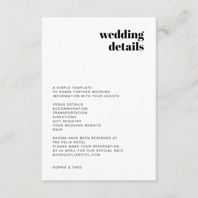 Informal Minimalist | Modern Retro Casual Wedding Enclosure Card (Front)