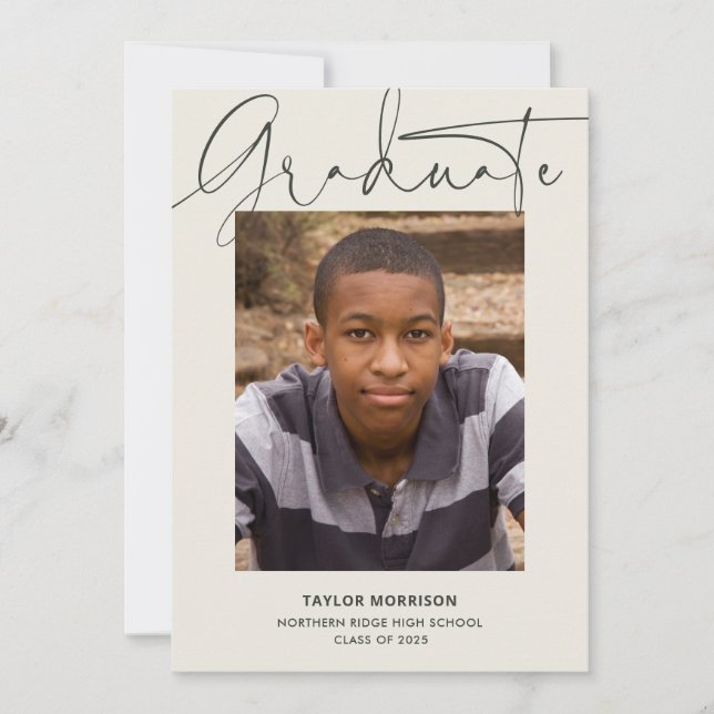 Informal Script Modern 1-Photo Graduation Party Invitation (Front)