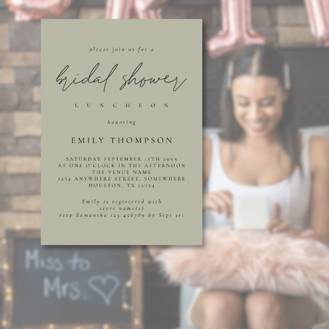 Informal Script Pale Sage Bridal Shower Invitation (Available digitally or printed)