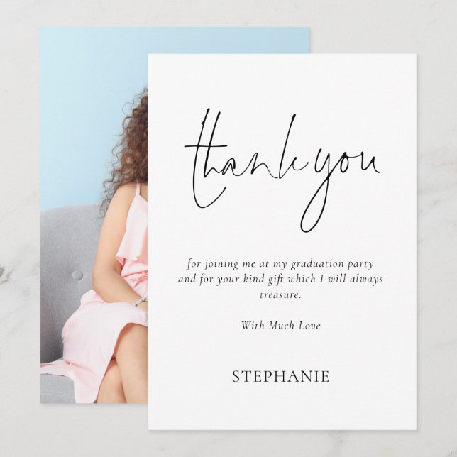 Informal Script Photo Graduation Thank You Card (Front/Back)