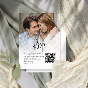 Informal Script Photo Overlay QR Wedding RSVP  Enclosure Card