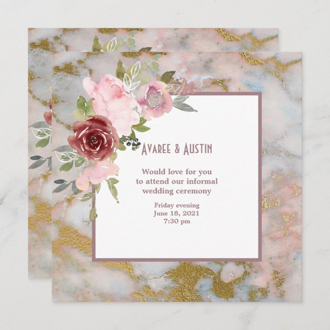 Informal Wedding Watercolor Flowers Invitation (Front/Back)
