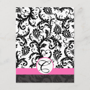 Information Cards-Black  Damask Hot Pink Trim Enclosure Card