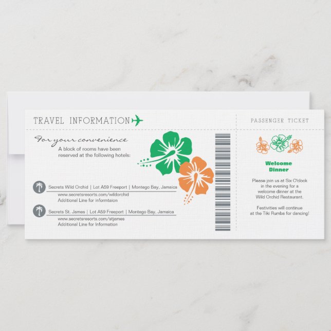 Informations de voyage pour le mariage Carte d'emb (Devant)