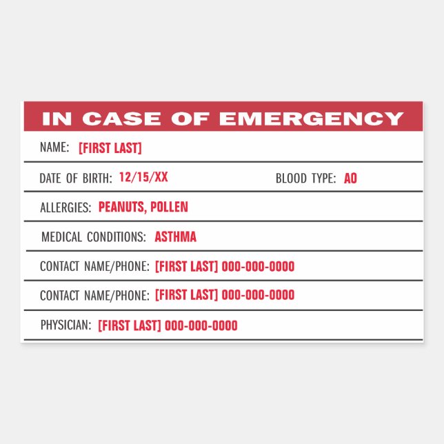 Informations d'urgence ajouter Sticker texte (Devant)