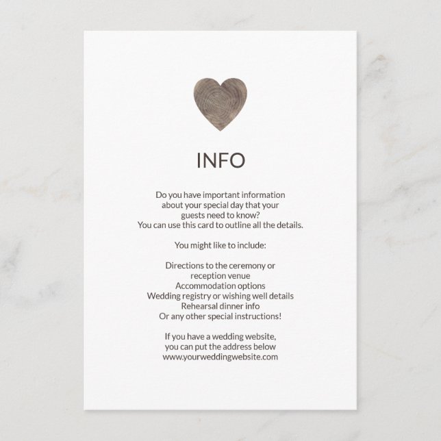 Informations sur le coeur de bois rustique / carte (Devant)