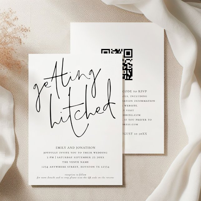 Informel Faire Mariage Script QR Invitation de Mar (Front and back view)
