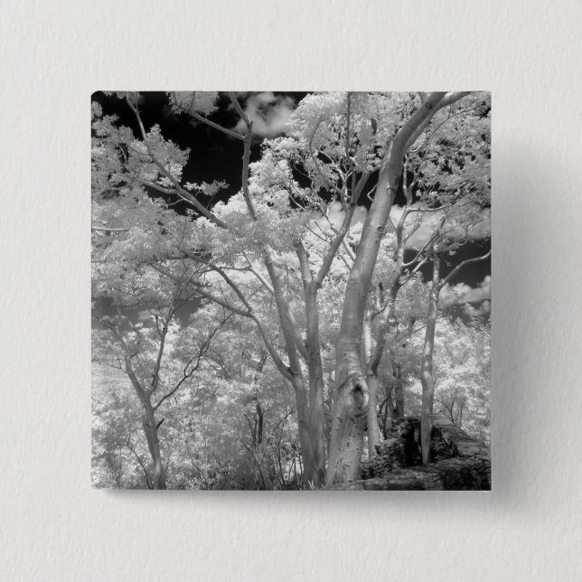 Infra red of trees buildings and trails in Las 2 Inch Square Button (Front)