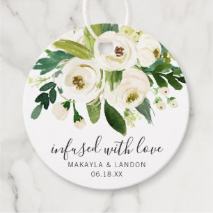 Infused With Love Elegant White Floral Wedding Favour Tags