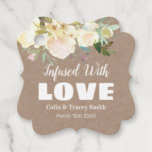 Infused With Love Rustic Kraft Pink Floral Wedding Favour Tags