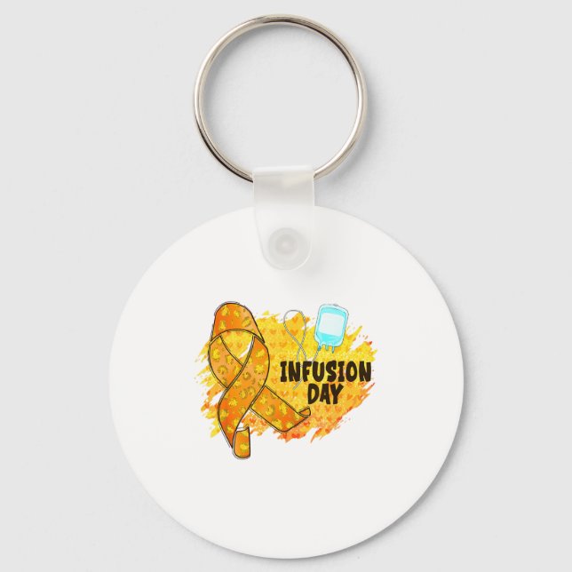 Infusion Day Multiple Sclerosis Awareness Orange R Keychain (Front)