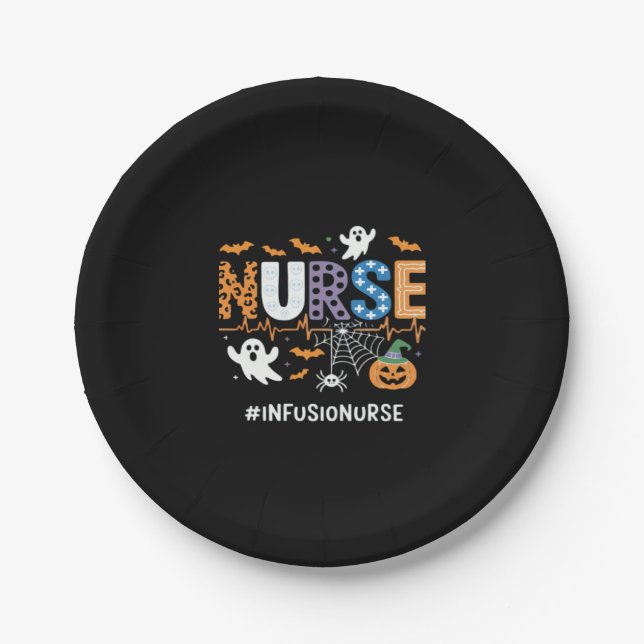 Infusion Nurse Nursing Stethoscope Halloween Essen Paper Plate (Front)
