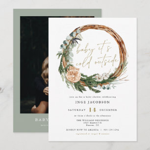 INGE Scandinavian Winter Wreath Baby Shower Invitation