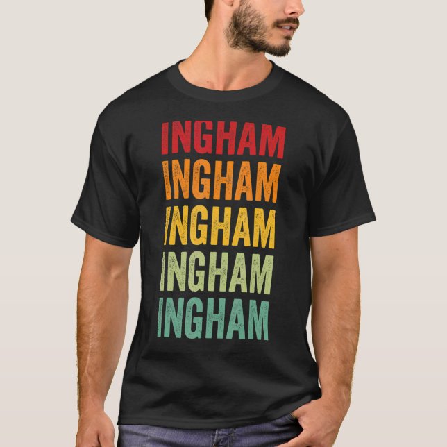 Ingham County Michigan Rainbow Text Design T-Shirt (Front)